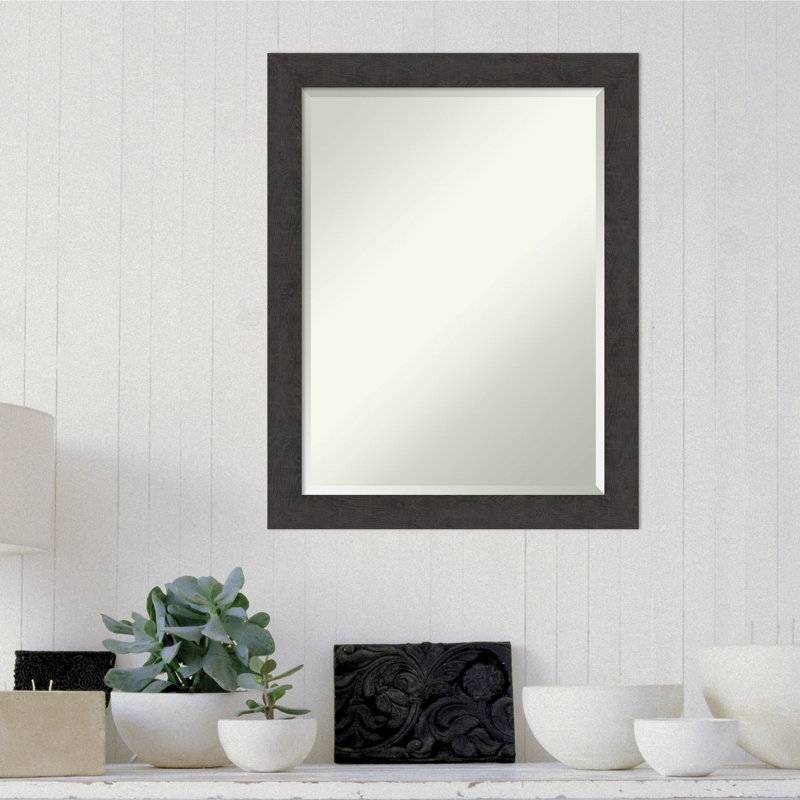 Akhia Narrow Beveled Wall Mirror, 27" x 21", Rustic Plank Espresso