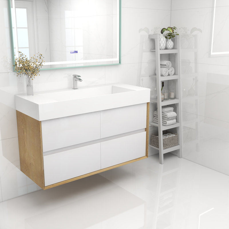 Meuble-lavabo mural simple 48 po, Blanc lustré