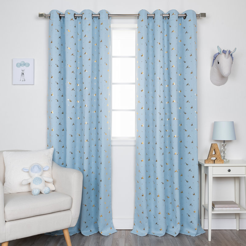 Paire de rideaux occultant Golden Enchanted Unicorn Polyester, L 52 po x L 63 po, Bleu ciel