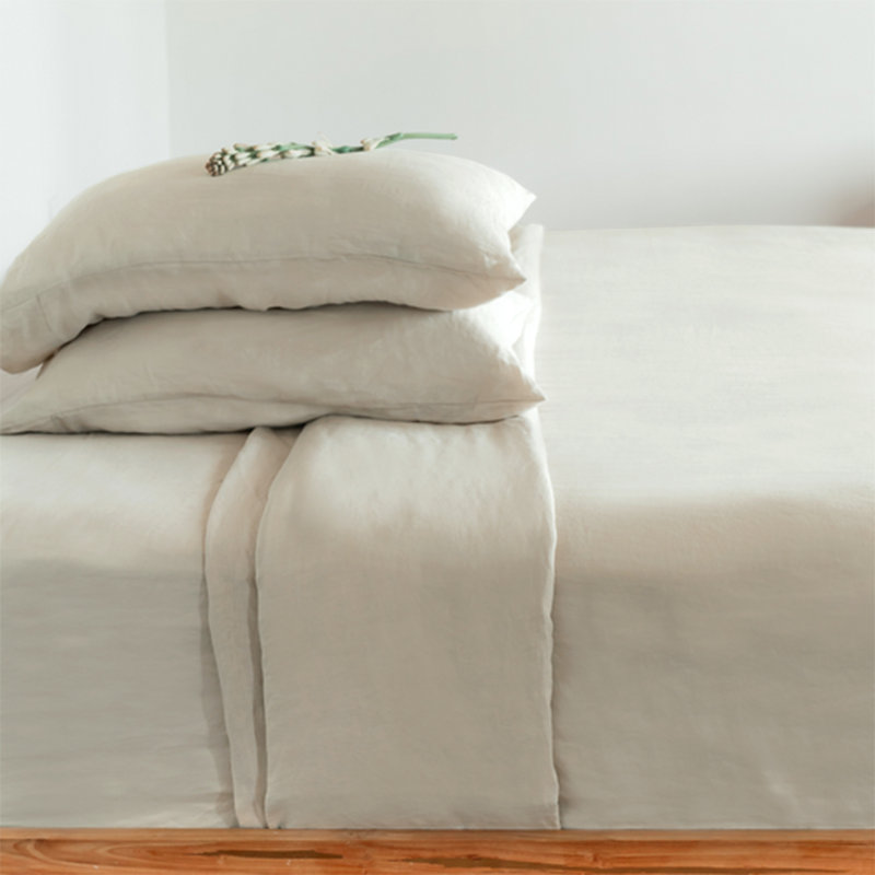 Queen Oatmeal Cotton Solid Sheet Set with Pillowcases