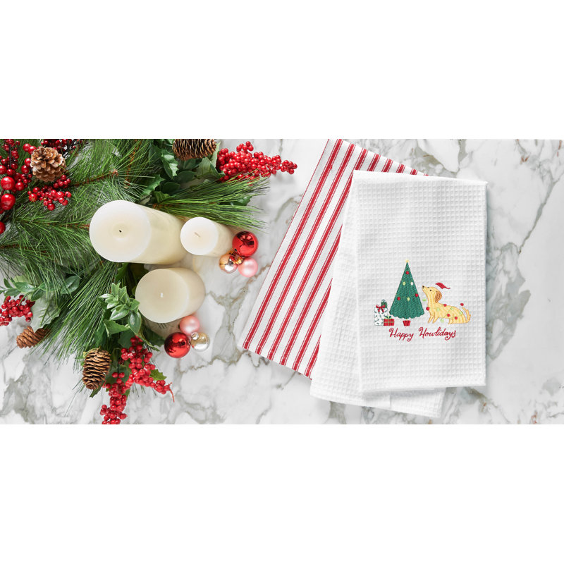 Serviette de cuisine Christmas "Happy Howlidays" avec arbre de Noël