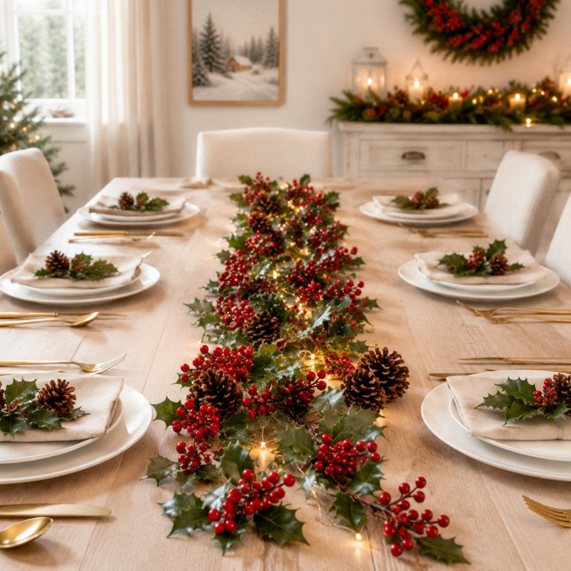 Guirlande de Noël artificielle 5,9 pi houx et baies rouges