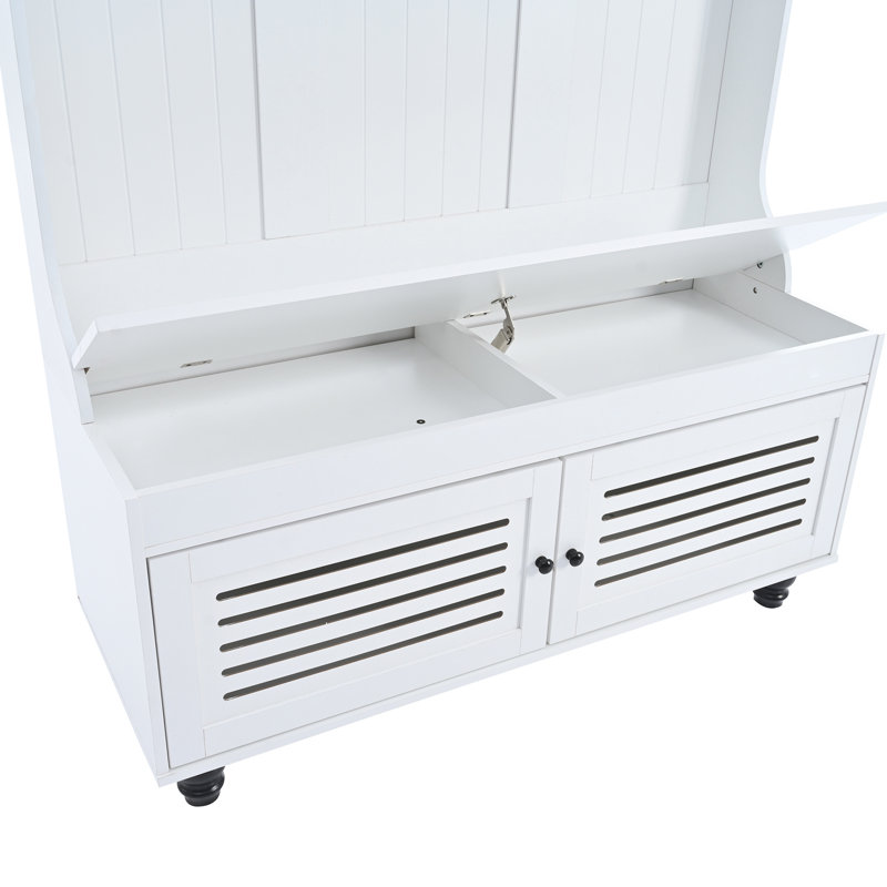 White MDF Hall Tree with Storage Bench and Hooks