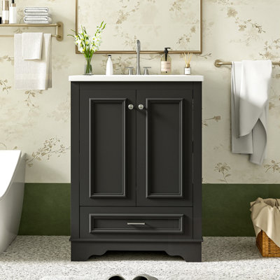 Bathroom Vanity with Sink, metal Handles and Soft Closing Doors