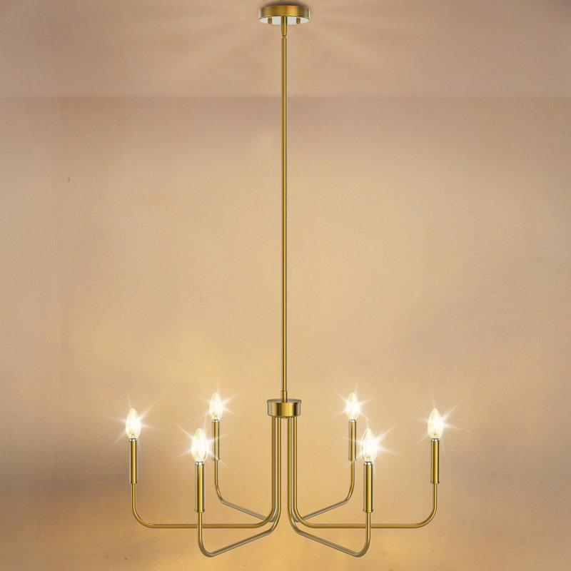 Chandelier 6 Light Industrial Style, Brass