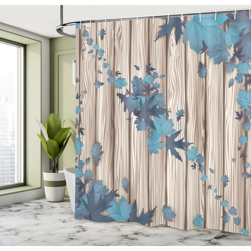 Ensemble de rideau de douche et crochets Autumn, H 69 po x l 75 po, Bleu mer