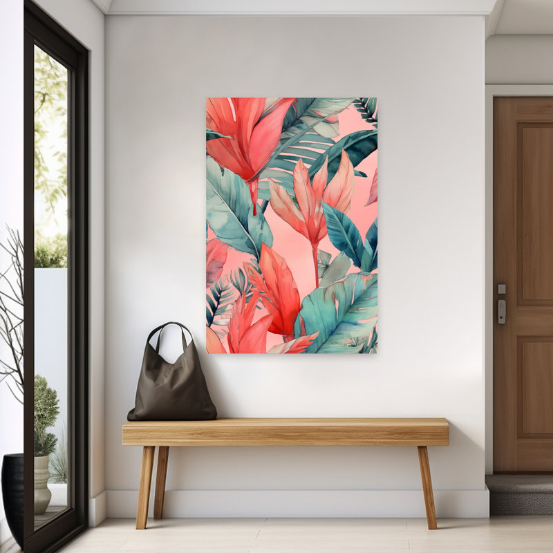 Aquarelle, feuilles tropicales, paysage abstrait tropical, art mural, H 60 po x l 40 po
