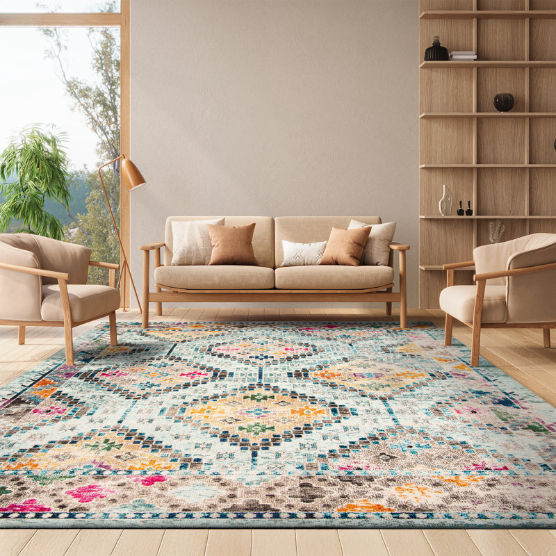 Felty Southwestern Blue/Yellow Area Rug, Rectangle 8' x 10'