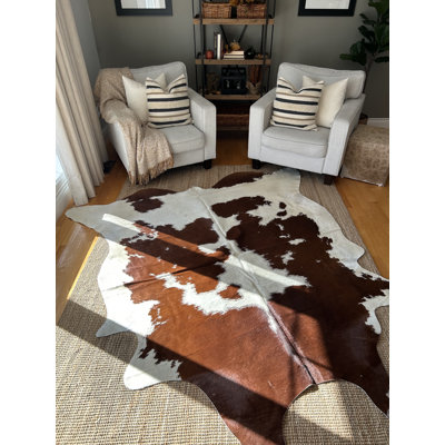 Deaires Handmade Cowhide Area Rug in Brown/White