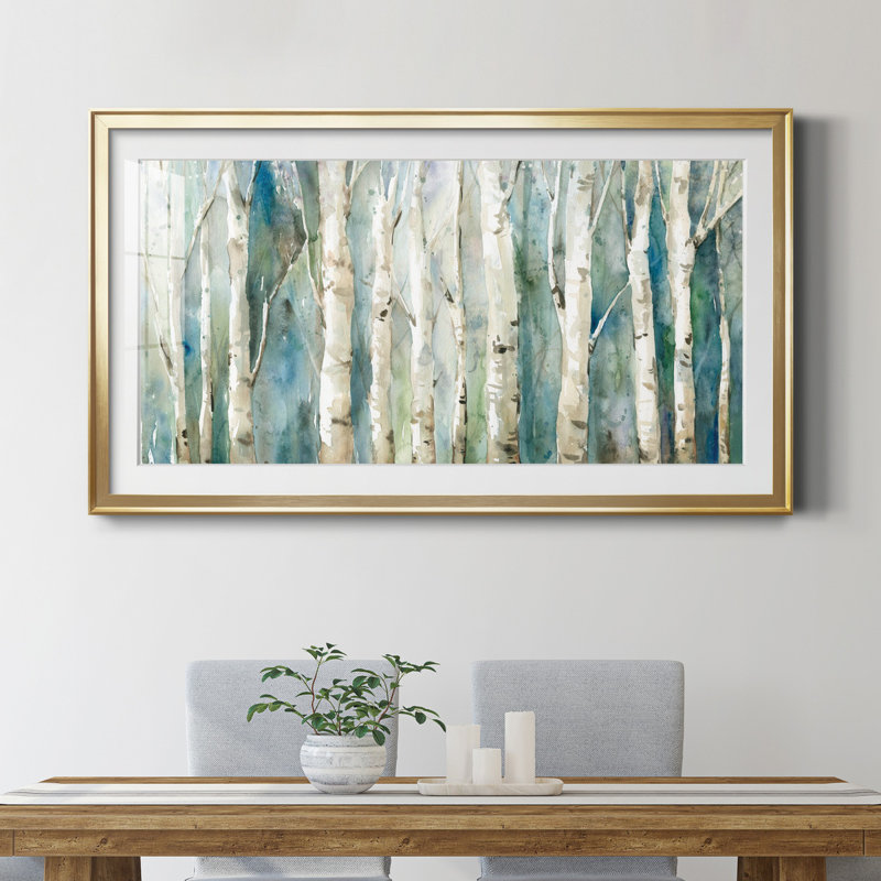 Birch River Walk - reproduction d'art encadrée de qualité supérieure - prête à être accrochée, H 10,5 po x l 18,5 po, Doré