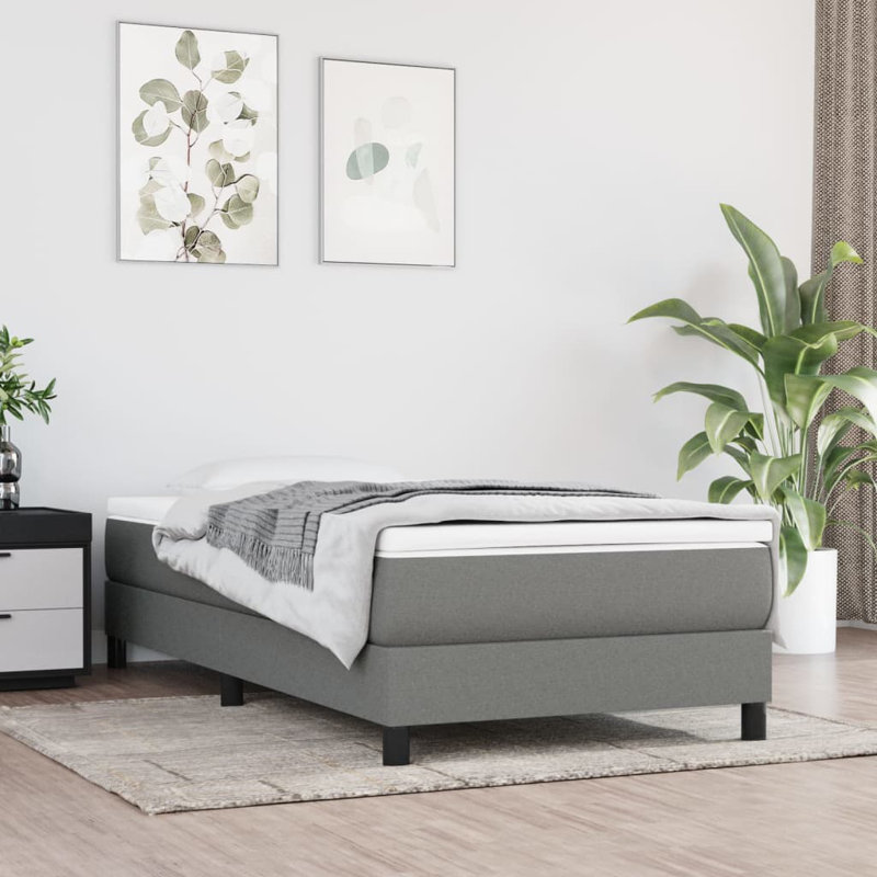 Bed Frame Box Spring Platform Bed Base Frame Mattress Foundation Fabric, White/Dark Gray, Extra-long Twin