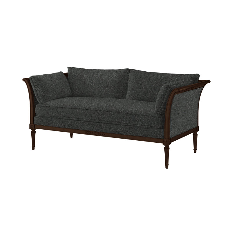 Canapé à accoudoirs roulés 73 po Cara, Gris anthracite Rise (tissu performance), Expresso