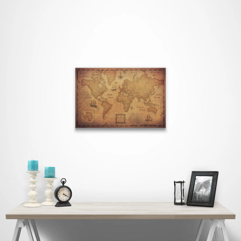 «World Push Pin Travel Destination Map», impression sur toile tendue, L 24 po x H 16 po