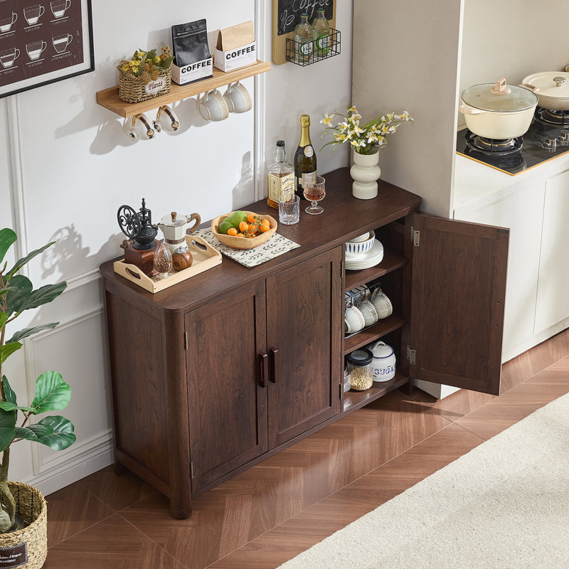 Sideboard Buffet Cabinet With Storage, 46" Arc-Shaped Credenza With 3 Doors & Adjustable Shelves, Mid Century Modern Coffee Bar Cabinet For Kitchen, Living Room, Entryway