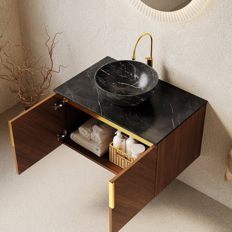 Meuble-lavabo de salle de bain avec lavabo, armoire de rangement murale en bois avec portes doubles, rangement de salle de bain pour la maison