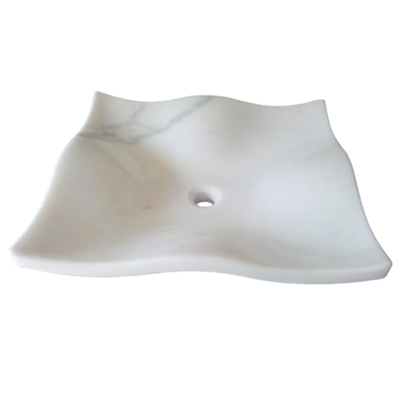 TashMart Flower Petal 17.5'' White Stone Rectangular Bathroom Sink