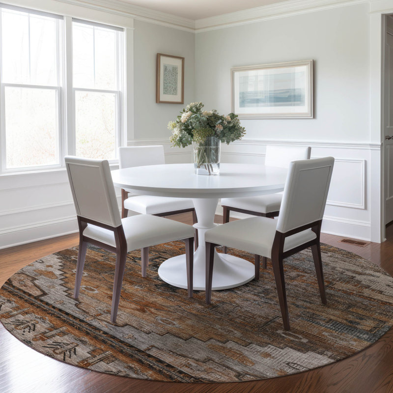 Machine Washable Indoor/Outdoor Xhevrie Terracotta Rug, Round 8'