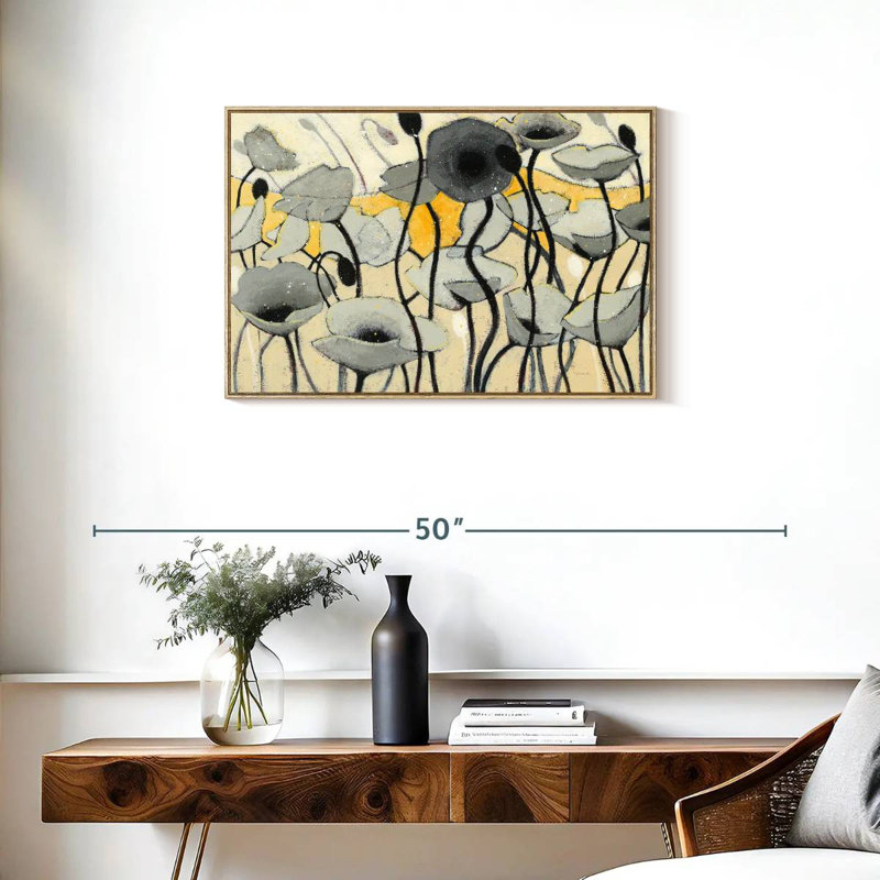 Fleur de jour de neige gris, Cadre flottant en bois naturel, 31 po x 21 po