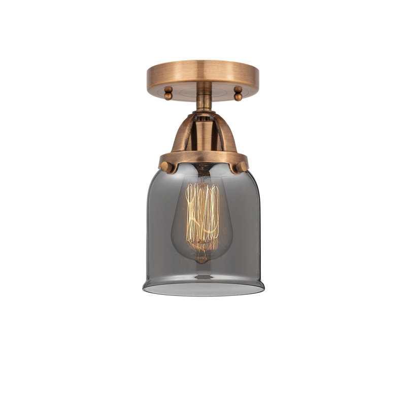 Glass Semi Flush Mount, Antique Copper, 9.25" H x 5" W x 5" D, Plated Smoke