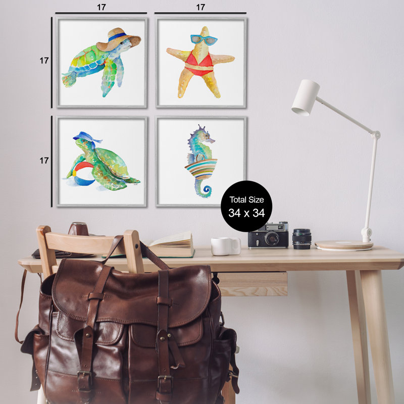 «Summer Beach Creatures», ensemble de 4 giclées par Lanie Loreth, Estampe numérique Farmhouse, H 17 po x l 17 po