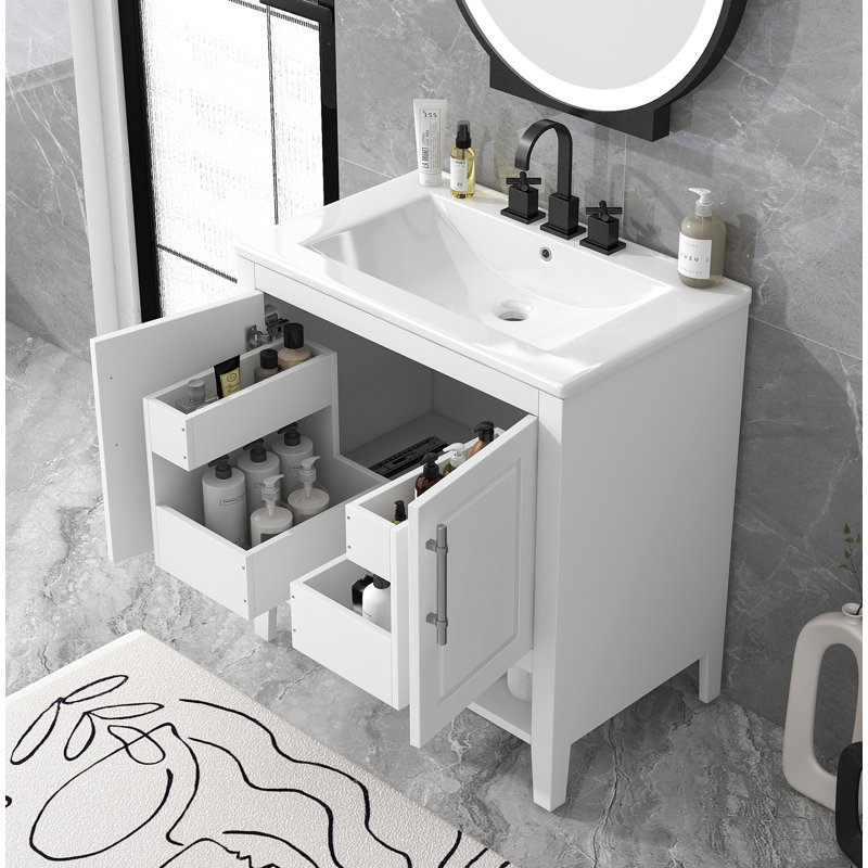 Meuble-lavabo sur pied simple 30 po avec comptoir en céramique Kyliah