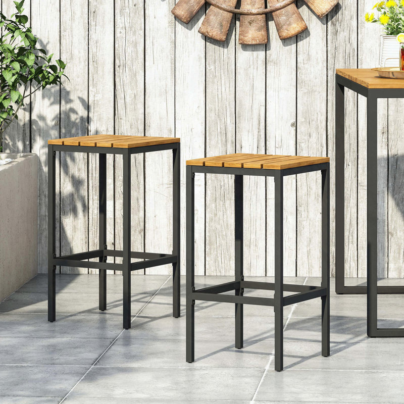 Ensemble de 2 tabourets de bar industriels en bois d'acacia avec structure en fer thermolaqué, conception à lattes, hauteur de 30 po