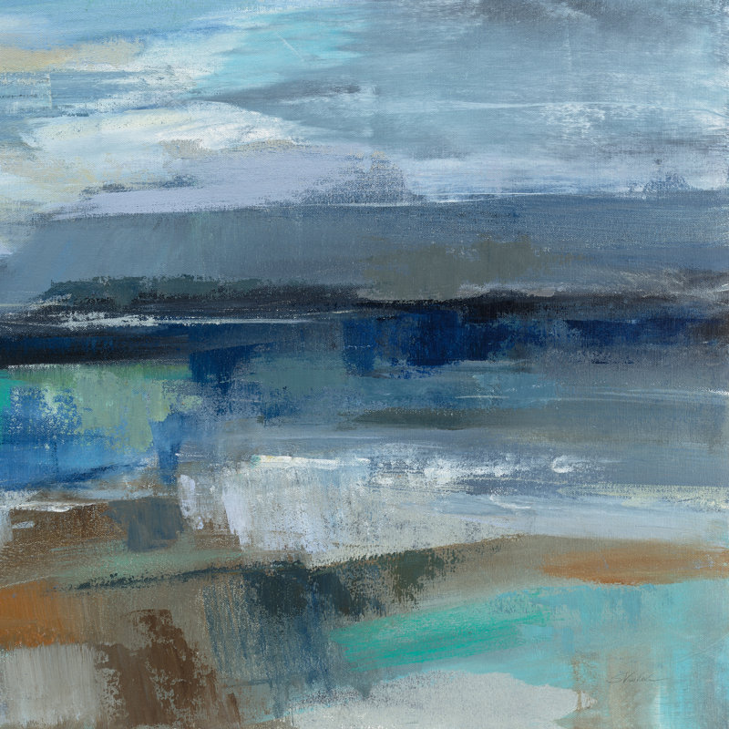 Vague II par Silvia Vassileva - peinture sur toile tendue, H 36 po x l 36 po, Oui, Cadre simple argenté