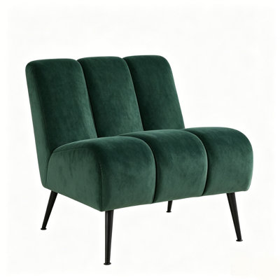 24.4" L-Shaped  Velvet Armless Accent Chair-Green