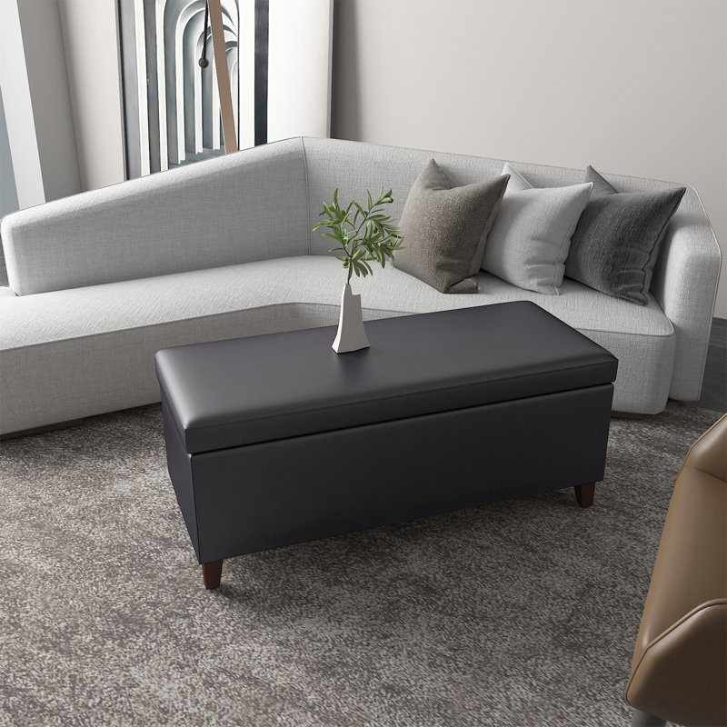 Faux Leather Lift Top Storage Bench, Black