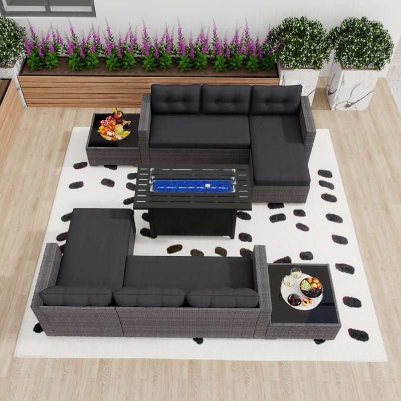 7 Piece Outdoor Seating Group With Cushions, Gray