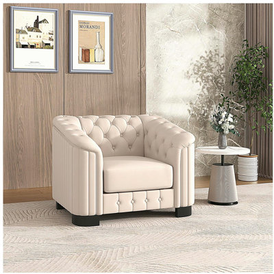 Canapé d'appoint rembourré en velours de 41,5 po, fauteuil simple moderne avec coussin de siège épais et amovible, canapé simple moderne pour le salon, la chambre à coucher ou le petit espace, beige