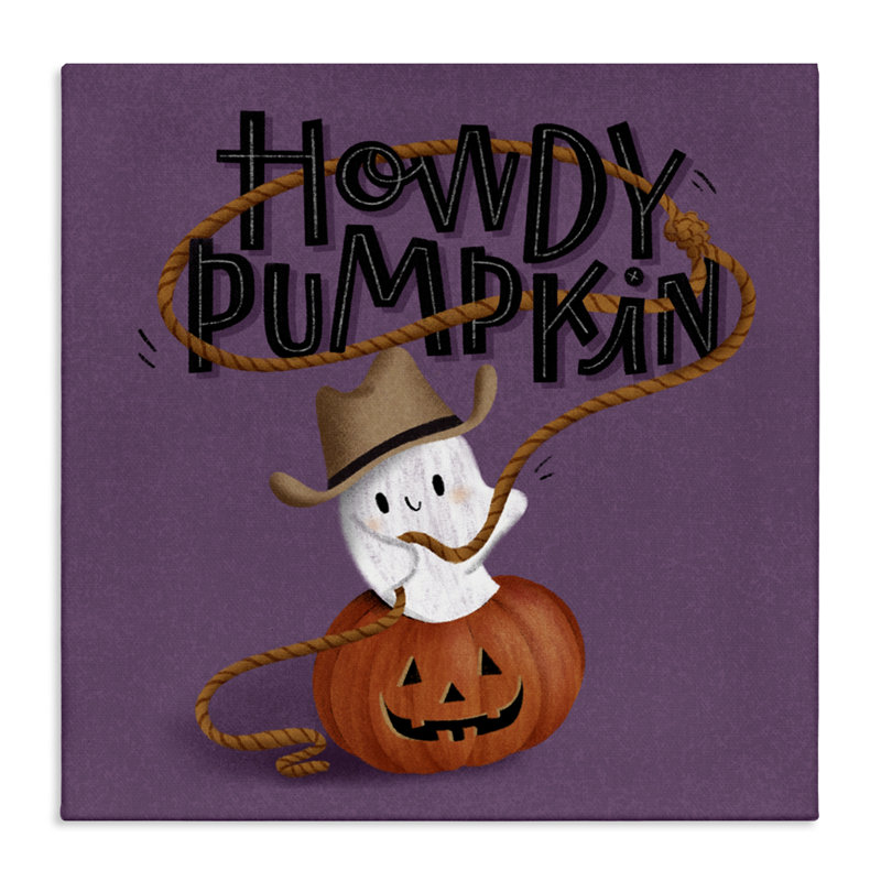 Howdy Pumpkin Western Ghost Canvas, design by Sarah Hickman, 17" H x 17" W