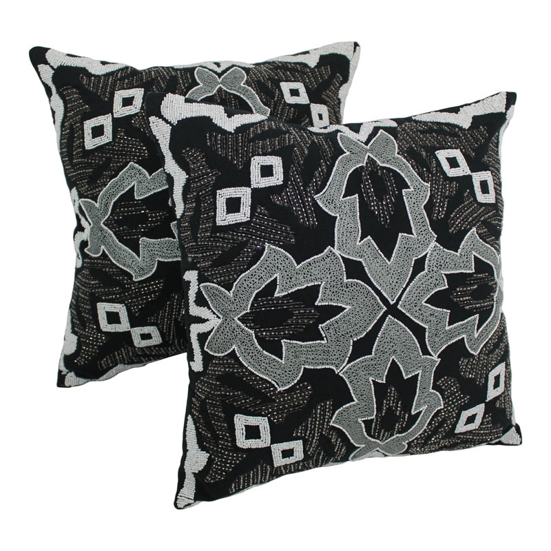 Coussin en coton floral symétrique, White / Black