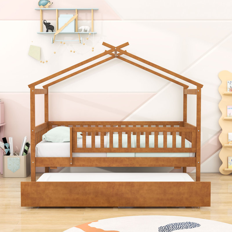 Twin Size Wooden Daybed With Twin Trundle, Walnut