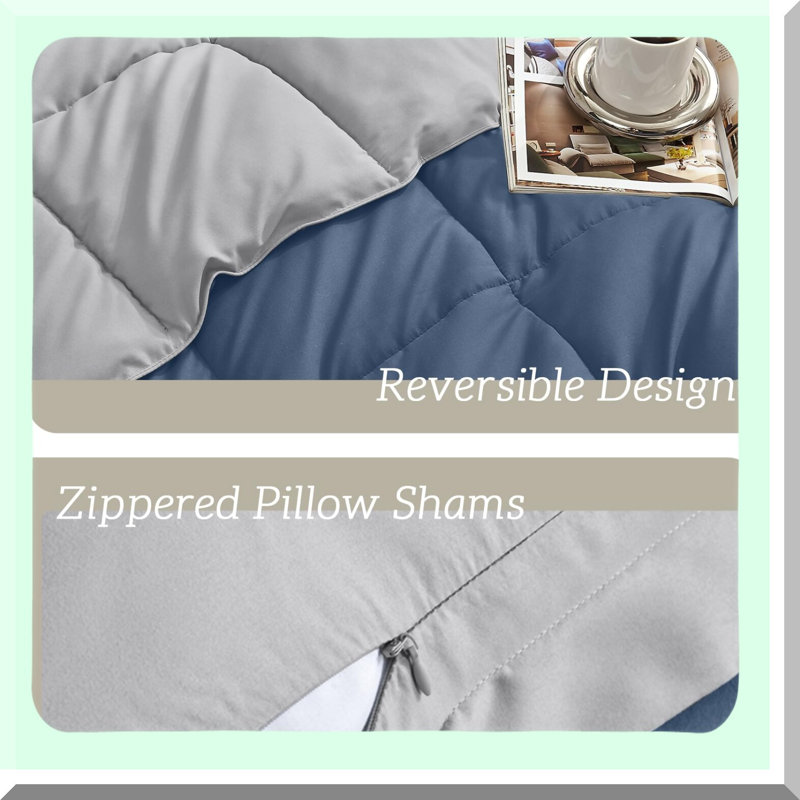 Reversible Comforter Set - Queen Size - Lightweight Down Alternative Bedding Set - All Season Soft Comforter with 2 Shams - 3 Piece Bed Set