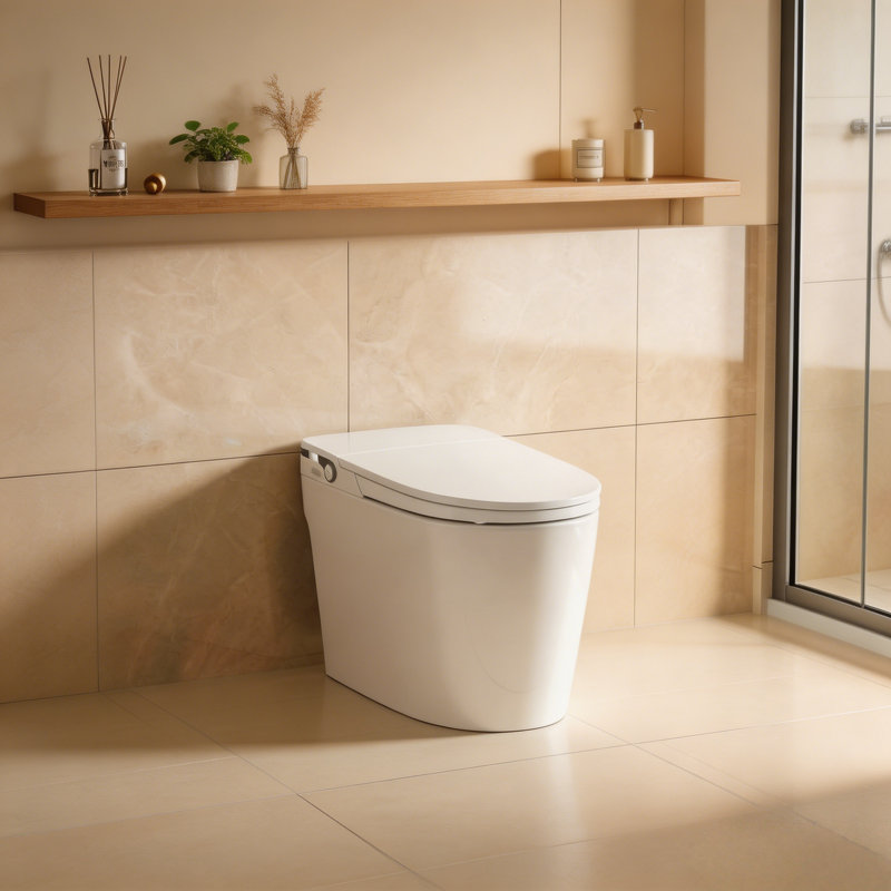Elongated ADA Comfort Height Automatic Smart Toilet Foot Sensor Hands-Free Flush Adjustable Bidet Wash Heated Seat Warm Air Dry LED Light One Piece Ceramic Bathroom Toilet White,Manual Flip Cover