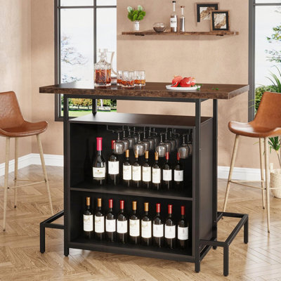 Bar industriel avec rangement à 3 niveaux et porte-verres à vin