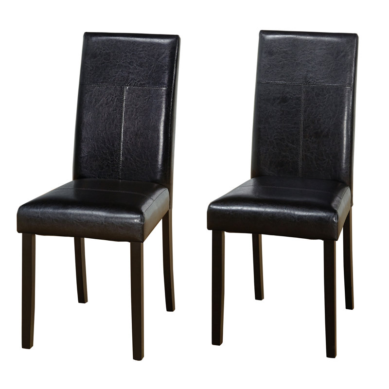 Raiens 18'' H Faux Leather Upholstered Parsons Chair, Black/Black