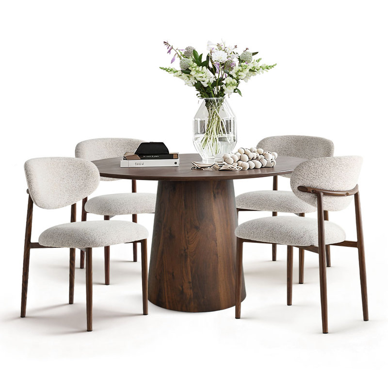 5-Piece Round Dining Set With Pedestal Table And Upholstered Chairs, White