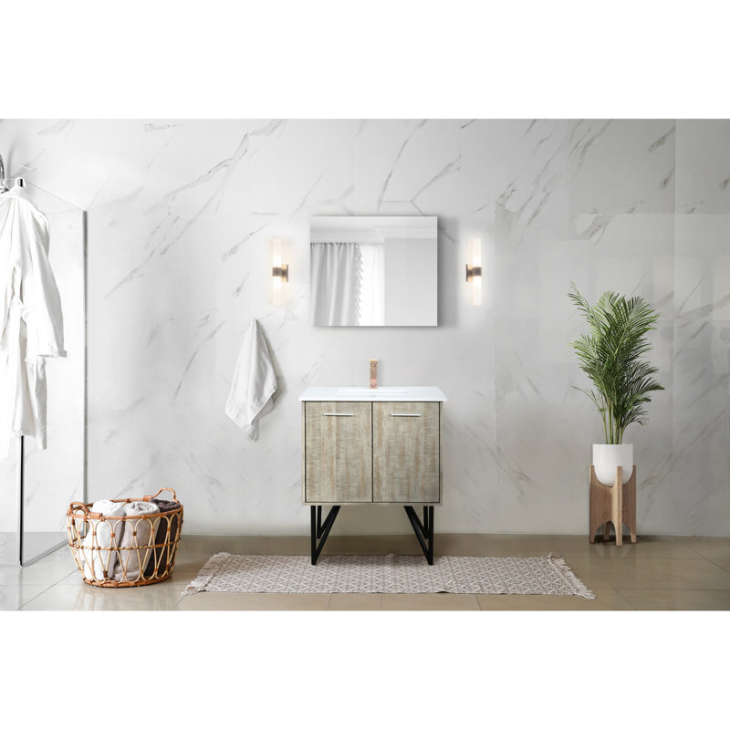 Meuble-lavabo rustique avec robinet simple en or rose et miroir de 18 po de large, 29"