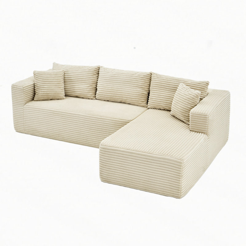Modular Cloud Sectional Sofa, Beige Corduroy, Right Hand Facing