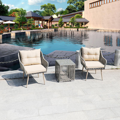 Outdoor Patio Rattan Sofa Waterproof Shade 2 - Person Patio Conversation Set with Cushions