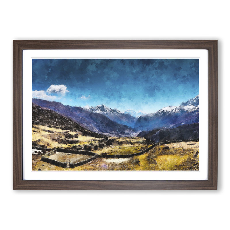 The Annapurna Circuit in Nepal - Picture Frame Graphic Art, 27cm H x 36cm W x 2cm D, Walnut