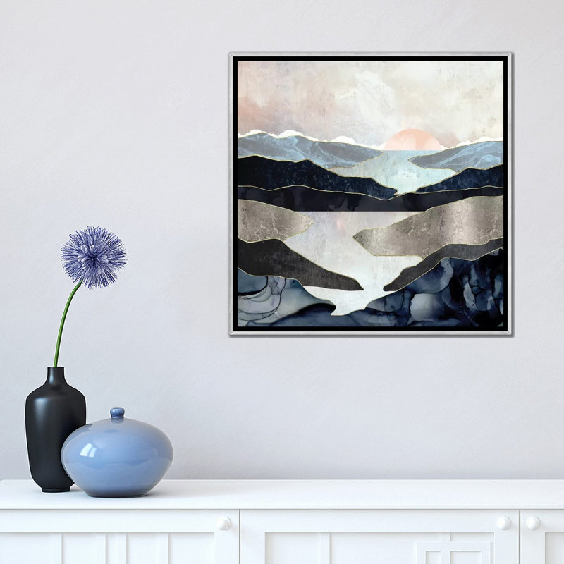 Blue Mountain Lake - impression d'art graphique, Aucun mat, Toile avec cadre argenté, H 18 po x l 18 po x 1,5 po