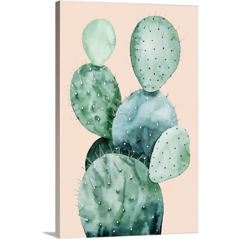 Cactus sur corail II - reproduction d'art sur toile, Toile tendue, H 48 po x l 32 po x P 1,25 po