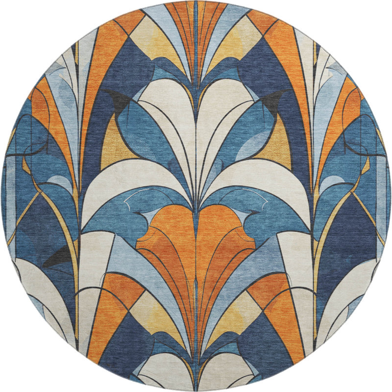 Premium Machine Washable Mayfield modern Rug, Blue, 8' Round