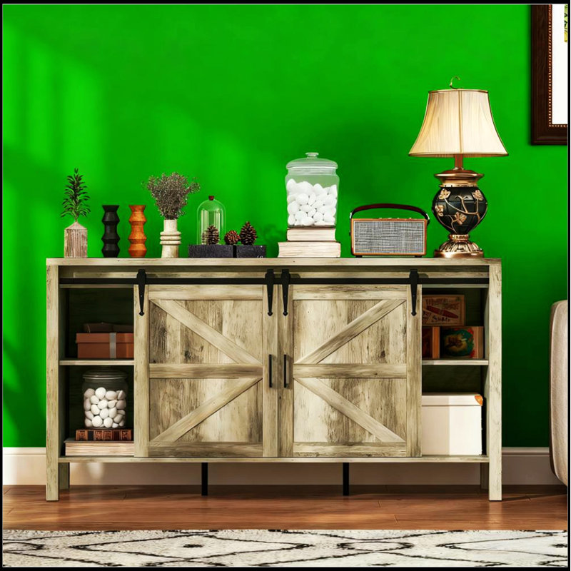 Buffet polyvalent de 59 pouces avec plateau épais, rangement spacieux et charme campagnard pour un usage multiple dans n'importe quelle maison