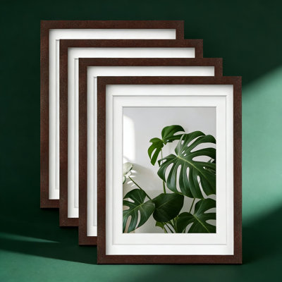 Set Of 4 Walnut Brown 12X16 Picture Frames With Plexiglass, Wall Mount Photo Frames For 9X12 Or 11X14 Pictures With Mat Or 12X16 Without Mat, Solid Wood Display Frames