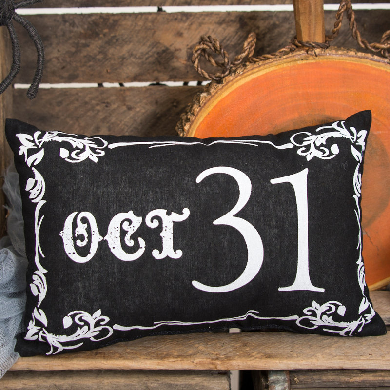 Gothic Themed Oct 31 Script Black Halloween Cotton Printed Petite Pillow