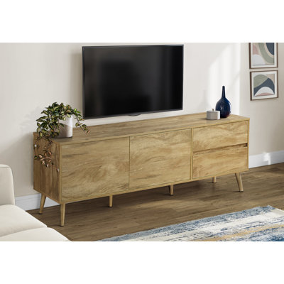 Meuble télé, meuble multimédia avec tiroirs de rangement et armoire, stratifié noyer